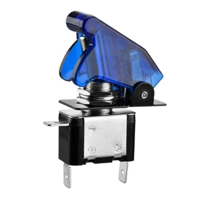 Image of Heschen Metal Toggle Switch Flick Flip, 12V 20A, SPST, ON/OFF 2 Positon, 3 Pin, with Waterproof Cap (clear blue)