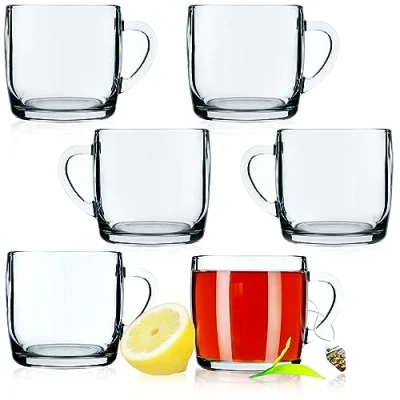 Image of KADAX Tea Glasses, Drinking Glasses with Handles, Glassware for Hot and Cold Drinks, Clear Cups Coffee, Glass Mugs Cappuccino, Green Tea, Juice (Set of 6, 310 ml)