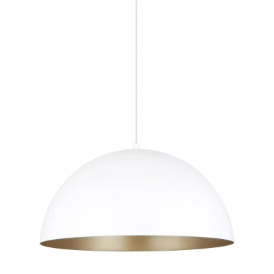 Image of Vela Dome Pendant Ceiling Light, Matt White, Gold, 1x E27