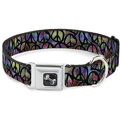 Image of Buckle Down Seatbelt Dog Collar Peace Psychedelic 1&quot; Wide Fits 15 26&quot; Neck Large, Multicolor (DC W31611 L)