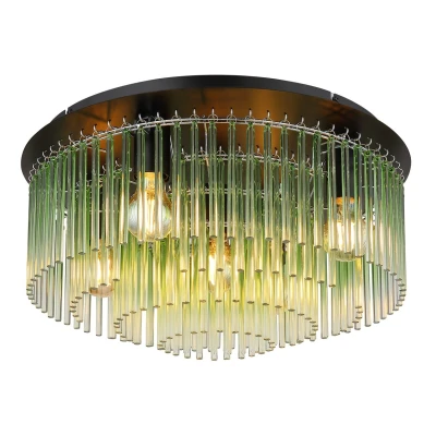 Image of Gorley Ceiling Light Matt Black Green Glass Shade 5x E27