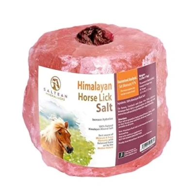 Image of Horses Lick Natural Pink Salt, shape salt with strong hanging Rope Suitable for all Animals 1kg &quot;Salt Range Pakistan&quot;