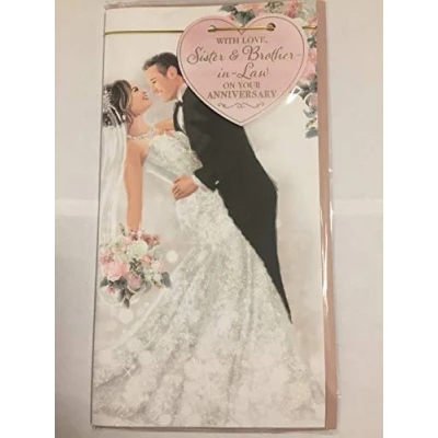 Image of With Love Sister &amp; Brother In Law On Your Anniversary Wedding Card Bride/Groom/Pink Heart 3d/Glitter/Foil/String Detail(PRELUDE45566)