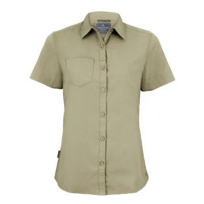 Image of Craghoppers Womens/Ladies Expert Kiwi Short Sleeved Shirt (Pebble Brown) Brown/Green Size 10 UK