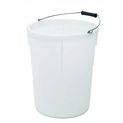 Image of KetoPlastics 25L, 25 LITRE WHITE PLASTERERS BUCKET WITH METAL HANDLE AND MEASURING GUIDE INSIDE