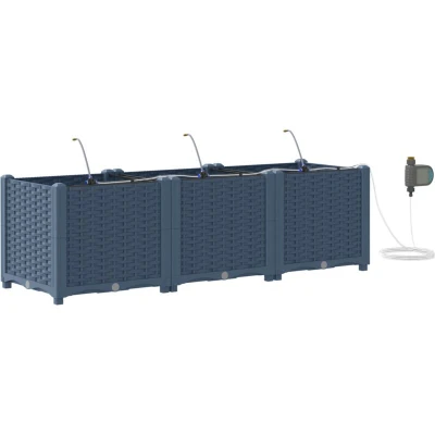Image of vidaXL Garden Planters with Water Irrigation System 3 pcs Grey
