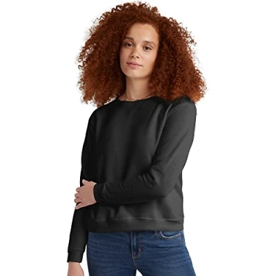 Image of Hanes Women&#039;s Crewneck Sweatshirt, EcoSmart Fleece Pullover Sweatshirt for Women, Ebony, S