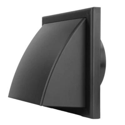 Image of Vents 4 inch Black Plastic Cowled Air Vent Wall Grill with 100 mm Rear Spigot Ducting Gravity Flap Grille Cover for Hooded Cooker Hood Outlet Kitchen Bathroom Shed Extractor Fan Ventilation