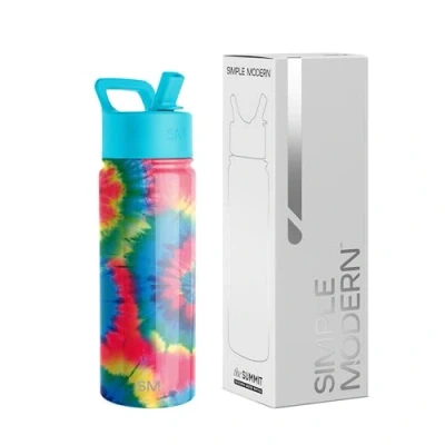Image of Simple Modern Kids Water Bottle with Straw Insulated Stainless Steel Reusable Tumbler for School, Girls, Boys Summit Collection 530ml Tie Dye