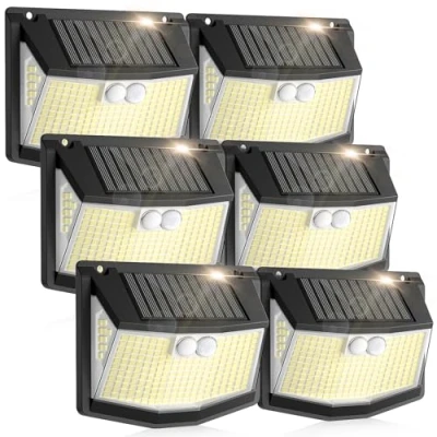 Image of Solar Security Lights Outdoor Garden: 248 LED Motion Sensor Light 3 Modes Wall 270 Lighting Garden Powered IP65 Waterproof for Fence Front Door Yard Garage 6 Pack