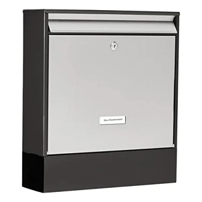 Image of Burg Wächter Oxford 68770 B+S Stainless Steel Mailbox Set with Integrated Newspaper Box, Black/Grey, Integriertes Zeitungsfach