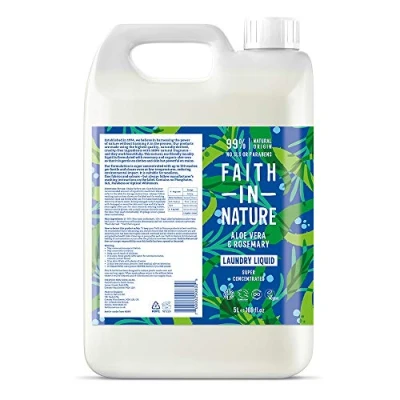Image of Faith In Nature Natural, Super Concentrated, Laundry Liquid with Aloe Vera and Rosemary Oil, Vegan Cruelty Free, No SLS, Parabens or Phosphates, 5 l Refill Pack, (Pack of 1)
