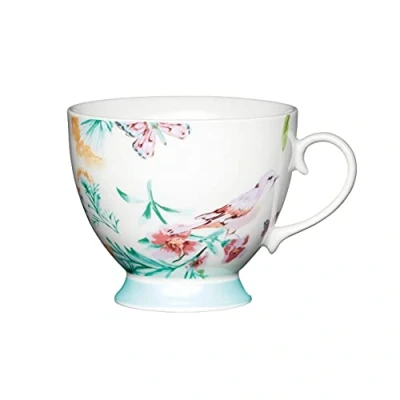 Image of KitchenCraft China 400ml Footed Mug, White Birds