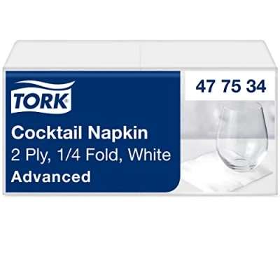 Image of Tork 477534 White Cocktail Napkin / 2 Ply Advanced, Unprinted Serviette in 12 x 200 Sheets (WxL: 11.9cm 12cm)