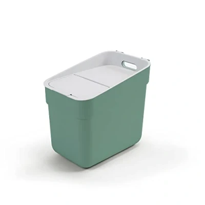 Image of Curver Ready to Collect 100% Recycled 20L Kitchen Accessories Recycling Lift Top Bin Green with Light Grey Lid