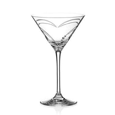 Image of DIAMANTE Swarovski Martini Glass &#039;Hearts&#039; Hand Cut Design Embellished with Crystals