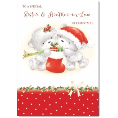 Image of doodlecards Sister and Brother in Law Christmas Card Cute Bears with Stocking Medium Size for &amp; Plain Envelope