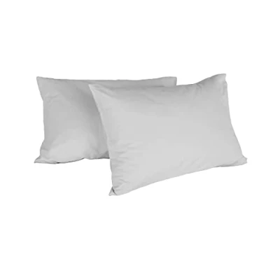 Image of Italian Bed Linen Max Couple of Plain Color Pillowcases, 100% Cotton, Light Gray, 52x82cm