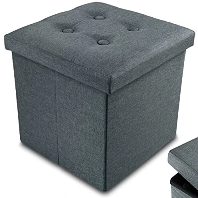 Image of Nyxi Ottoman 38 * 38cm Foldable Storage Boxes Seat Foot Stool Box with Lids for Kids Toys, Bedroom, Hallway, Living Room Dark Grey