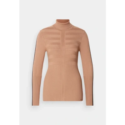 Image of Morgan Women&#039;s Pull col roulé Bande Couleur Manche MENTOI Pullover Sweater, Camel/Black, L