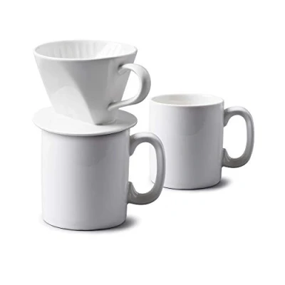 Image of WM Bartleet &amp; Sons 1750 TSET56 Traditional 3 Piece Porcelain Coffee Filter Cone with Mug Set White