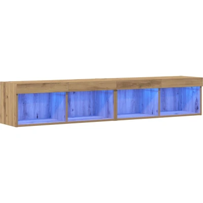 Image of vidaXL TV Wall Cabinets with LED Lights 2 pcs Artisan Oak 80x30x30 cm
