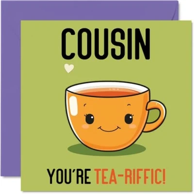 Image of Birthday Cards for Cousin Tea riffic Funny Happy Card from Family Relative, Gifts, 145mm x Joke Greeting Women Men