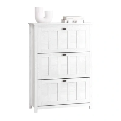 Image of SoBuy Hallway 3 Flip drawers Shoe Cabinet Rack Storage Cupboard Vintage White W80 x D30 H111cm, FSR162 W