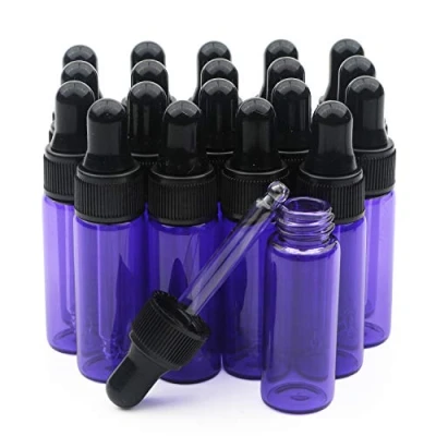 Image of Unxuey 5 ml 1/6 oz Purple Dropper Bottles, 20Pcs Cosmetic Refillable Vials with Tapered Glass Droppers for Essential Oil Perfume Beauty Fragrance