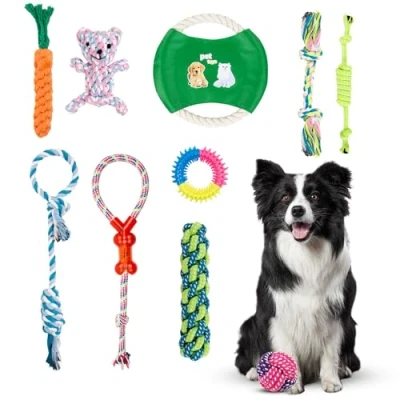 Image of ASAB 10 Pcs Dog Chew Toys Puppy Rope Safe Non Toxic Cotton Ropes Easy to Clean Knotted for Better Grip Teething Small Medium Dogs Reduce Boredom Anxiety Tug of War Toy