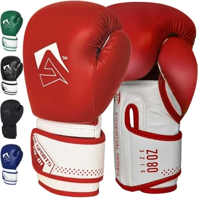Image of AQF Boxing Gloves for Training &amp; MMA Muay Thai Punch bag Sparring Kickboxing Fighting punching with Extra Layers of Padding (Red, 14oz)