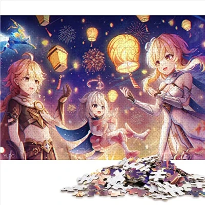 Image of 1000 Piece Jigsaw Puzzle Genshin Impact Aether for Adults Cardboard puzzles Great Gift （Size 26x38cm）