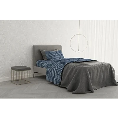 Image of Italian Bed Linen MB Home Basic “Dafne Sheet Set, Citylife Blue, Single