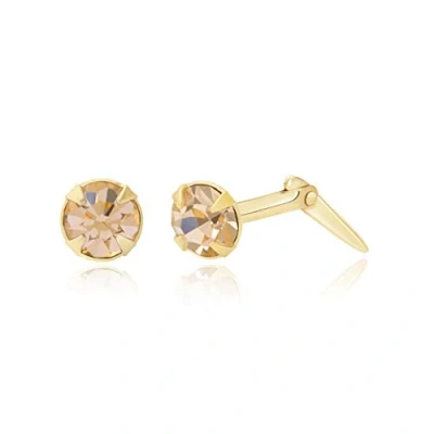 Image of 9ct yellow gold 3mm round light peach crystal Andralok stud earrings/Gift box