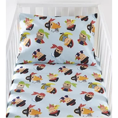 Image of Pirates Map Light Blue Cot Duvet Cover &amp; Pillowcase Set 90cm x 120cm