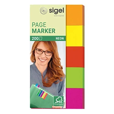 Image of SIGEL HN650 Index Page Markers, 5 x 40 strips, Orange/Yellow/Red/Green/Pink