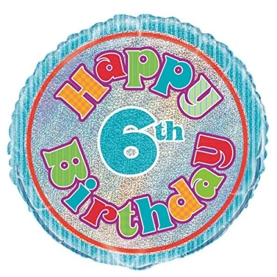Image of Unique Party 55495 18&quot; Foil Prism Happy 6th Birthday Balloon