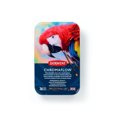 Image of Derwent Chromaflow Pencils, Set of 36 in Tin, 3.5mm Round Core, Premium Core Strength, Blendable with Smooth Texture, Ideal for Drawing, Colouring &amp; Layering, Professional Quality, 2306012
