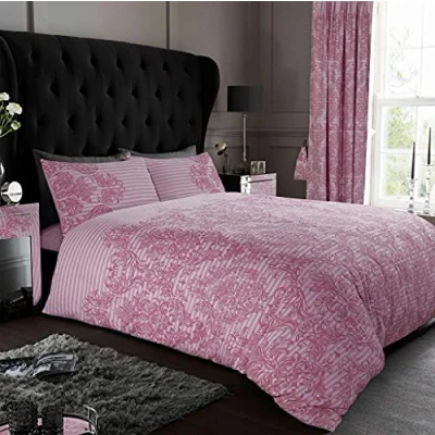 Image of GC GAVENO CAVAILIA Empire Damask Duvet Cover, Soft &amp; Cosy Floral Bedding, Luxury Reversible Paisley Printed Quilt Set, Single, Blush Pink
