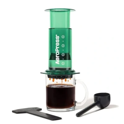 Image of AeroPress Clear Coffee Press 3 In 1 Brew Method Combines French Press, Pourover, Espresso, Full Bodied Without Grit or Bitterness, Small Portable Maker for Camping &amp; Travel, Green
