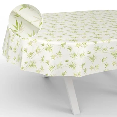 Image of ANRO Oilcloth Tablecloth Washable Garden Outdoor Indoor Oval 240 x 140 cm Cut Edge Bambuk