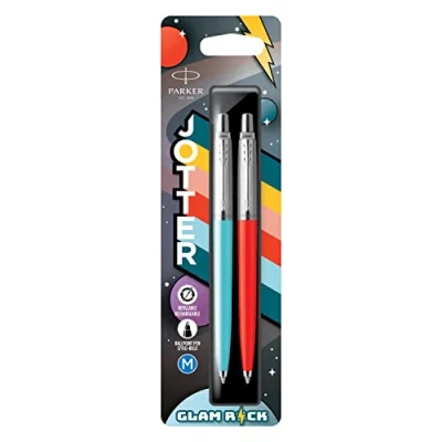 Image of Parker Jotter Originals Ballpoint Pens Glam Rock Collection Azure Blue &amp; Vermilion Ink 2 Count