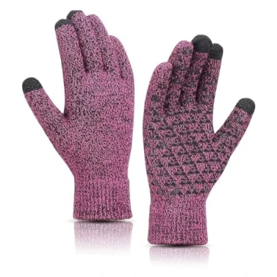 Image of BSLVWG Winter Warm Gloves,Winter Touchscreen Knitted Gloves, Unisex Anti Slip Thermal Wool Lined Windproof Driving Running Cycling Gloves for Men Women (Rose Red, Men)