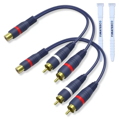 Image of YIMATEECO RCA Splitter Cable, 2 Pack Y Cable 1 Female to Male Extension AV for Subwoofer, Speaker, AMP, Turntable, Home Theater(15cm, RCA, 2pcs)