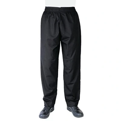 Image of Whites Vegas Unisex Chef Trousers with Elasticated Waistband, Size: XXL / 46 48 inch, Black, Polycotton, Professional Appearance, Suitable for Commercial Laundering, A582
