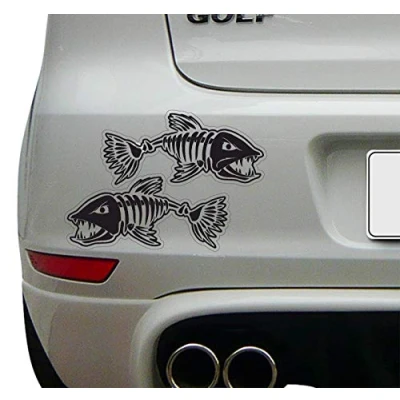 Image of Watershed Fishing decals 2 fish skeletons in a choose of black (Black)