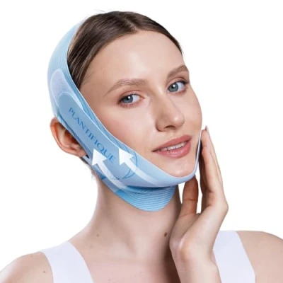 Image of PLANTIFIQUE Chin Strap for Face Contouring Reusable V Line Ice Silk Fabric Mask Double Shaping, Adjustable, Breathable Jawline Shaper Women &amp; Men