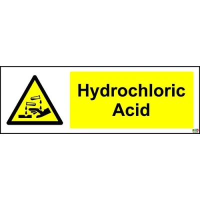 Image of Warning Hydrochloric Acid Safety Sign Self Adhesive Sticker 150mm x 50mm