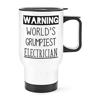 Image of Warning World&#039;s Grumpiest Electrician Travel Mug Cup with Handle