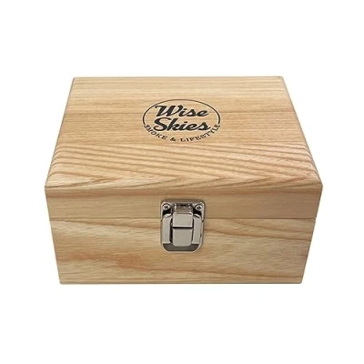 Image of Wise Skies Wooden Rolling Box Boxes with Hinged Lids Tray Storage (Mini Natural)